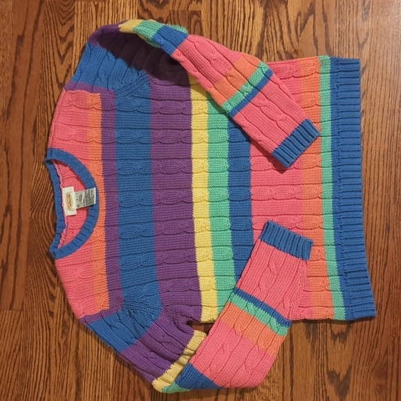 Vtg Talbots Rainbow Stripes Cable Knit Dopamine Whimsical Sweater Cotton Sz S - Picture 5 of 7